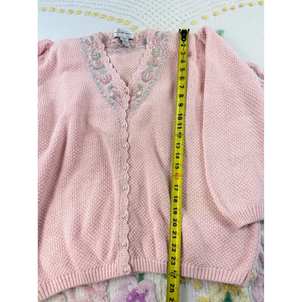 Maggie Lawrence Vintage Pink Floral Embroidered Pearl Button Sweater 26W